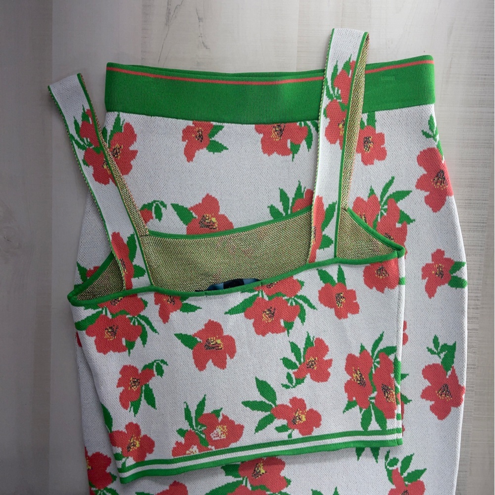 EVA FRANCO x Anthropologie floral 2 piece set skirt tank vacation travel M - Picture 11 of 11